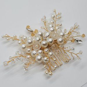Gold Bridal Hair Comb: Pearls, Crystals, Gems